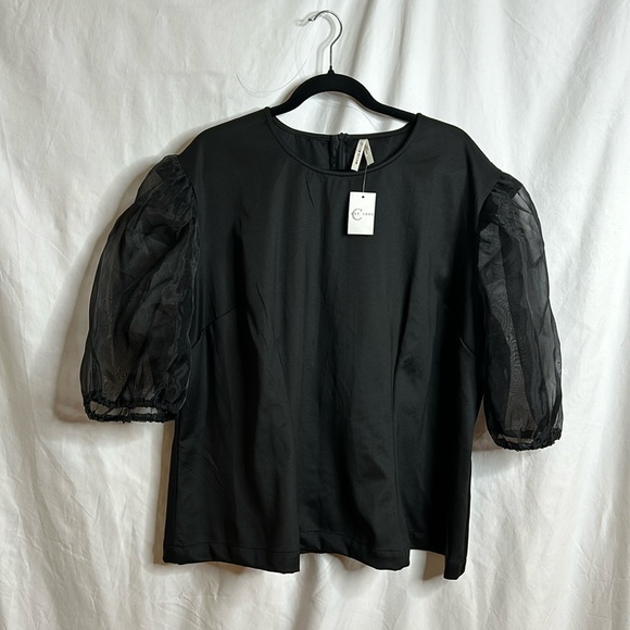 Moon Orchid Tops - NWT Moon Orchid Womens Black Sheer Puff Sleeve Top Blouse PLUS 26/28
